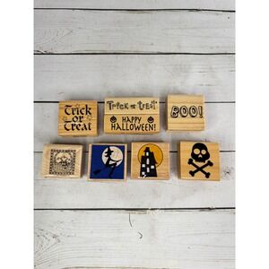 Halloween Rubber Stamp Lot Craft Smart Hampton Art Haunted House Witch Skull 8pc